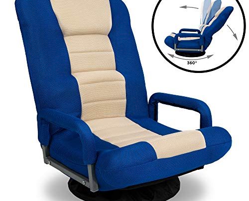 Best Choice Products 360-Degree Swivel Gaming Floor Chair w/Armrest Handles, Foldable Adjustable Backrest – Blue/Beige