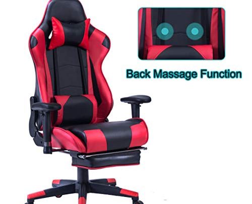 HEALGEN Back Massage Gaming Chair with Footrest,PC Computer Video Game Racing Gamer Chair High Back Reclining Executive Ergonomic Desk Office Chair with Headrest Lumbar Support Cushion GM002(Red)