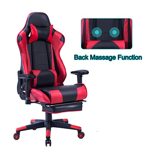 HEALGEN Back Massage Gaming Chair with Footrest,PC Computer Video Game Racing Gamer Chair High Back Reclining Executive Ergonomic Desk Office Chair with Headrest Lumbar Support Cushion GM002(Red)