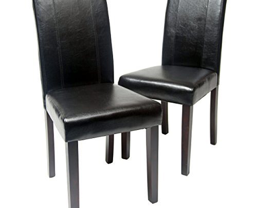 Roundhill Furniture Urban Style Solid Wood Leatherette Padded Parson Chair, Black, Set of 2