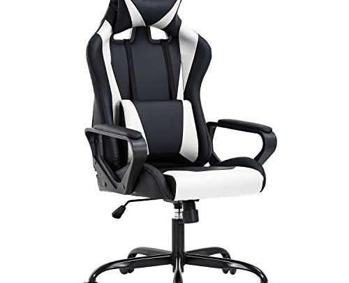 High Back Gaming Chair PC Office Chair Racing Computer Chair Task PU Desk Chair Ergonomic Swivel Rolling Chair with Lumbar Support Headrest for Back Pain Women Adults Gamer (White)