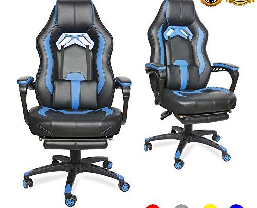 LUCKWIND Video Gaming Chair Racing Recliner – Ergonomic Adjustable Padded Armrest Swivel High Back Footrest with Headrest Lumbar Support Leather Breathable Bucket Seat Home Office Desk (Black &