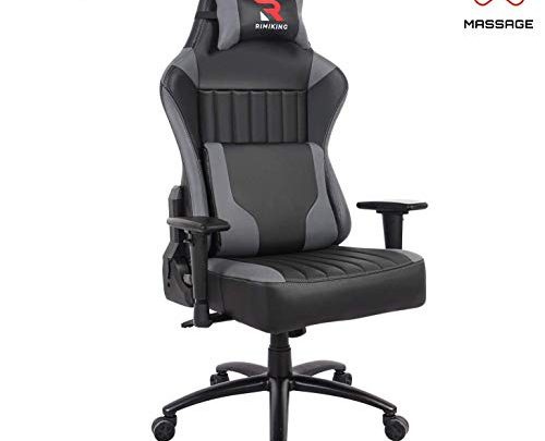 RIMIKING Big Tall Gaming Chair-Ergonomic High Back Adjustable 2D Arms Racing Executive Computer Desk Office Chair Rocking Metal Base Wide Backrest&Headrest
