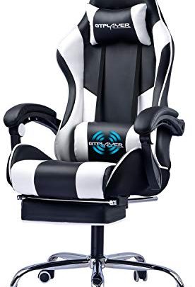 GTPLAYER Gaming Chair with Footrest Ergonomic Massage Office Chair for Adults Adjustable Swivel Leather Computer Chair High Back Desk Chair with Headrest and Massager Lumbar Support,