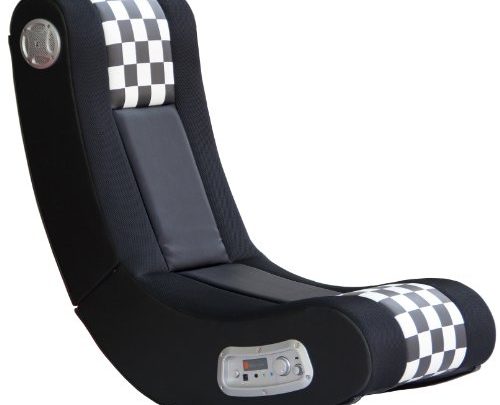 X Rocker Drift Wireless Black and White Checkered Flag 2.1 Wireless Foldable Rocking Video Gaming Floor Chair with 2 Speakers and Subwoofer –