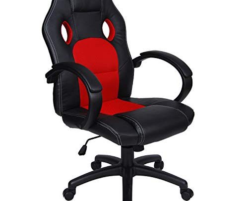 Polar Aurora Office Chair Leather Desk High Back Ergonomic Adjustable Racing Chair Task Swivel Executive Computer Chair(Red)