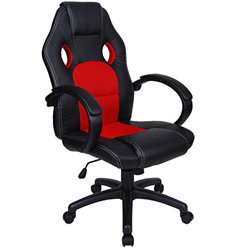 Polar Aurora Office Chair Leather Desk High Back Ergonomic Adjustable Racing Chair Task Swivel Executive Computer Chair(Red)