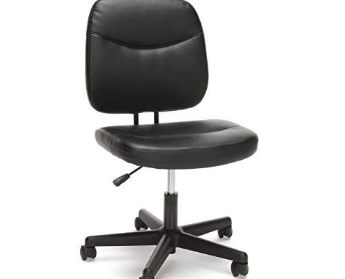 OFM Essentials Collection Armless Leather Desk Chair, in Black (ESS-6005-BLK)