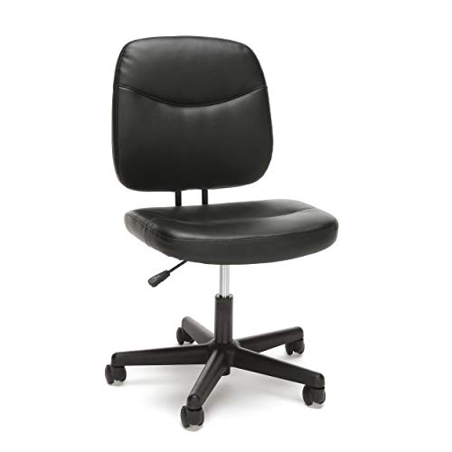 OFM Essentials Collection Armless Leather Desk Chair, in Black (ESS-6005-BLK)