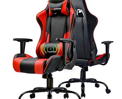 GTPOFFICE Gaming Chair Massage Office Computer Chair for Adult Reclining Adjustable Swivel Leather Computer Chair High Back Desk Chair Headrest and Massage Lumbar Support Cushion,1 Pack (Red)