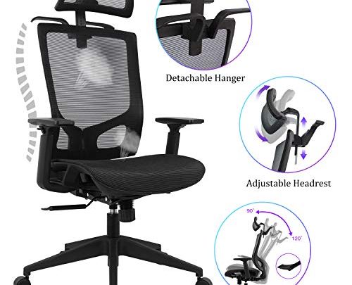 Statesville Ergonomic Mesh Office Chair – High Back Adjustable Backrest Armrest Headrest Computer Desk Chair with Coat Hanger, Black