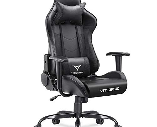 Vitesse Gaming Chair (Sillas Gaming) Video Gaming Chair Ergonomic Computer Desk Chair High Back Racing Style Comfortable Chair Swivel Executive Leather Chair with Lumbar Support and Headrest (Black)