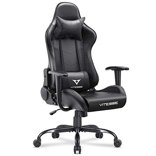 Vitesse Gaming Chair (Sillas Gaming) Video Gaming Chair Ergonomic Computer Desk Chair High Back Racing Style Comfortable Chair Swivel Executive Leather Chair with Lumbar Support and Headrest (Black)