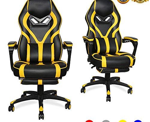 LUCKWIND Video Gaming Chair Racing Recliner – Ergonomic Adjustable Padded Armrest Swivel High Back Footrest with Headrest Lumbar Support PU Leather Breathable Seat Cushion Home Office (Black &
