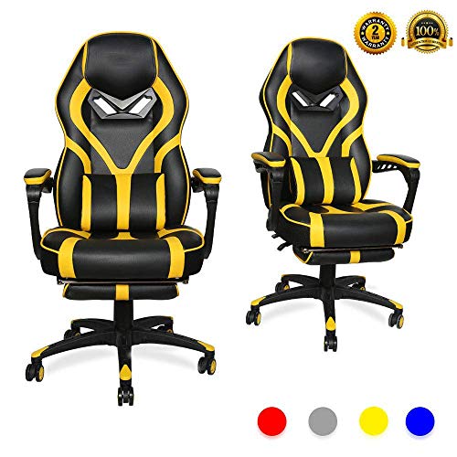 LUCKWIND Video Gaming Chair Racing Recliner – Ergonomic Adjustable Padded Armrest Swivel High Back Footrest with Headrest Lumbar Support PU Leather Breathable Seat Cushion Home Office (Black &