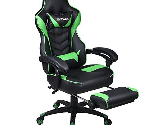 Video Gaming Chair Racing Office – Reclining PU Leather High Back Ergonomic Adjustable Swivel Executive Computer Desk Large Size Footrest Headrest Lumbar Support Adjustable arms Cushion