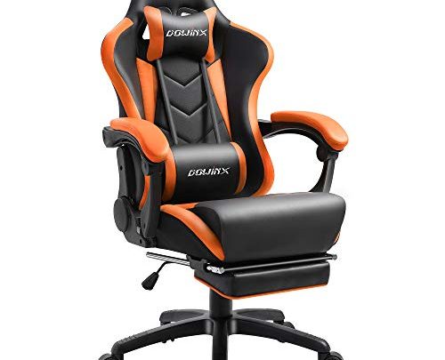 Dowinx Gaming Chair Ergonomic Racing Style Recliner with Massage Lumbar Support, Office Armchair for Computer PU Leather E-Sports Gamer Chairs with Retractable Footrest (Black&Orange)