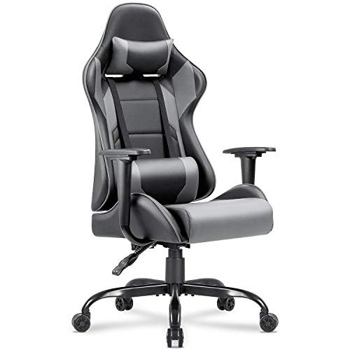 Homall Gaming Chair Racing Office Chair Computer Desk Game Chair, PU Leather Adjustable Swivel Chair Managerial Executive Chair (Gray)