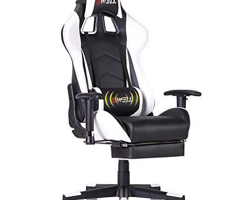 EDWELL Gaming Chair Office Chair with Footrest,High Back Computer Gaming Chair, Racing Style Ergonomic Chair PU Leather Desk Chair with Headrest and Massage Lumbar Support,