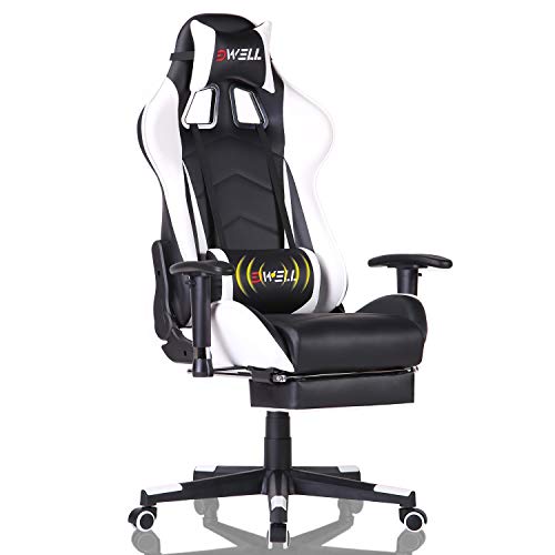 EDWELL Gaming Chair Office Chair with Footrest,High Back Computer Gaming Chair, Racing Style Ergonomic Chair PU Leather Desk Chair with Headrest and Massage Lumbar Support,