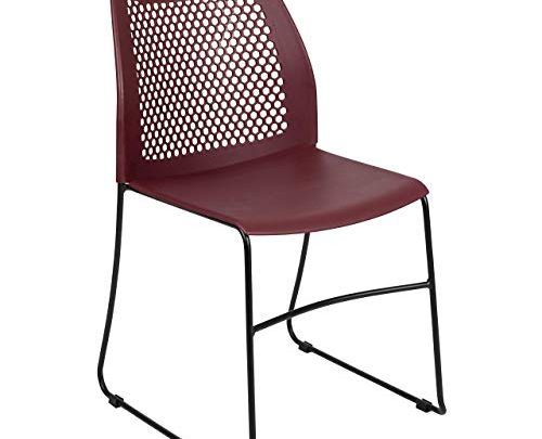 Flash Furniture HERCULES Series 5 Pack 661 lb. Capacity Burgundy Stack Chair with Air-Vent Back and Black Powder Coated Sled Base