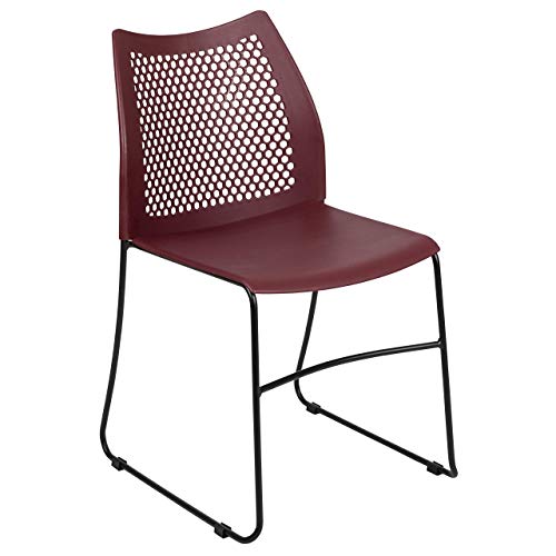 Flash Furniture HERCULES Series 5 Pack 661 lb. Capacity Burgundy Stack Chair with Air-Vent Back and Black Powder Coated Sled Base