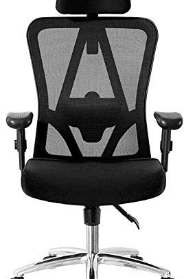 Ticova Ergonomic Office Chair with Adjustable Headrest, Armrest and Lumbar Support – High Back Mesh Office Chair with Thick Seat Cushion –