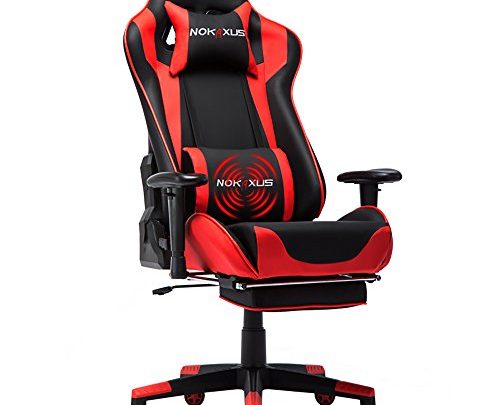 Nokaxus Gaming Chair Large Size High-Back Ergonomic Racing Seat with Massager Lumbar Support and Retractible Footrest PU Leather 90-180 Degree Adjustment of backrest Thickening sponges (YK-6008-RED)