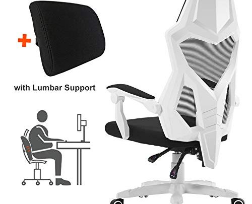 HOMEFUN Ergonomic Office Chair, High Back Adjustable Mesh Recliner Chair, Desk Task Chair with Armrests White with Lumbar Support