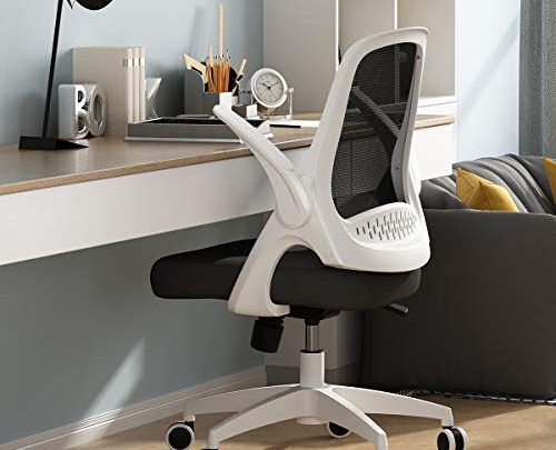 Hbada Office Task Desk Chair Swivel Home Comfort Chairs with Flip-up Arms and Adjustable Height, White