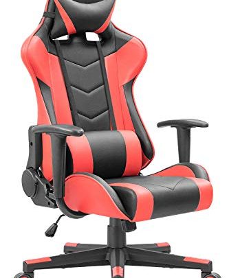 Devoko Ergonomic Gaming Chair Racing Style Adjustable Height High-Back PC Computer Chair with Headrest and Lumbar Support Executive Office Chair (Red)