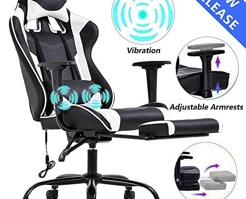 Gaming Chair Office Desk Chair High Back Computer Chair Ergonomic Massage PC Racing Chair with Lumbar Support & Retractable Footrest PU Leather Recliner Rolling Adjustable Swivel Chair for Women Men