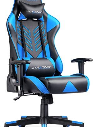 Gaming Chair Big and Tall 400lbs Office Chair High Back Computer Chair PU Leather Desk Chair PC Racing Ergonomic Adjustable Swivel Task Chair with Headrest and Lumbar Support Blue