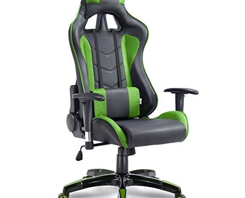 COSTWAY High Back Executive Racing Reclining Gaming Swivel PU Leather Office Chair (Green), Black & Yellow