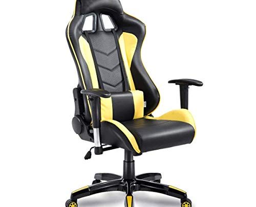 COSTWAY High Back Executive Racing Reclining Gaming Swivel PU Leather Office Chair (Yellow), Black & Yellow