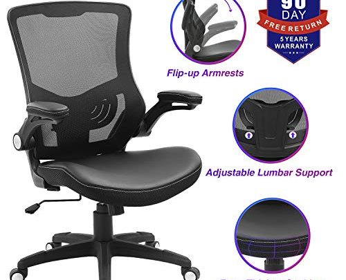 Office Chair Ergonomic Swivel Mesh Mid-Back Computer Desk Chair with Flip-up Arms, Black