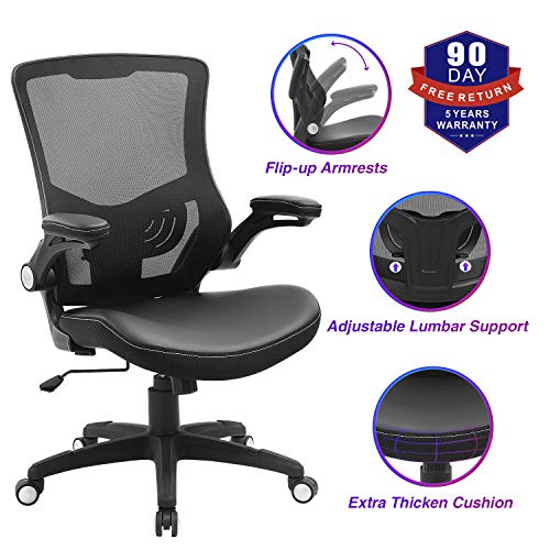Office Chair Ergonomic Swivel Mesh Mid-Back Computer Desk Chair with Flip-up Arms, Black