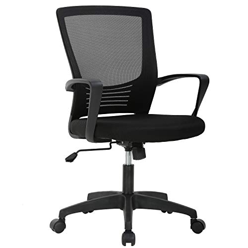 Ergonomic Office Chair Desk Chair Mesh Computer Chair with Lumbar Support Arms Modern Cute Swivel Rolling Task Mid Back Executive Chair for Women Men Adults Girls,Black