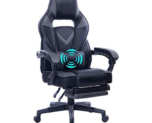 HEALGEN Reclining Gaming Chair with Adjustable Massage Lumbar Pillow and Footrest- Memory Foam PC Computer Racing Chair – Ergonomic High-Back Desk Office Chair GM005-Grey