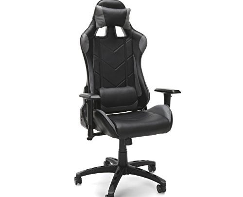 OFM Essentials Collection Racing Style Bonded Leather Gaming Chair, in Gray