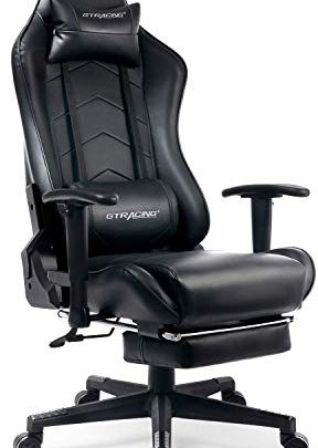 GTRACING Gaming Chair with Footrest Big and Tall Office Executive Chair Heavy Duty Adjustable Recliner with Headrest Lumbar Support Cushion Computer Desk Chair Black
