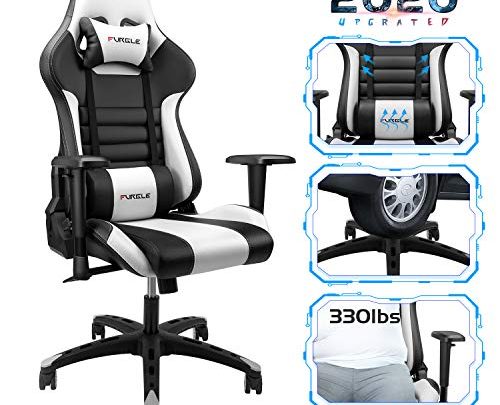 Furgle Gaming Chair Racing Style High-Back Office Chair w/3D Adjustable Armrests PU Leather Executive Ergonomic Swivel Video Game Chairs with Headrest and Lumbar Support