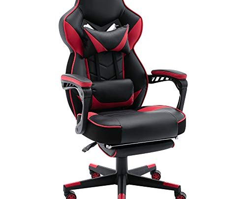 Bonzy Home Gaming Chair Computer Office Chair Ergonomic Desk Chair with Footrest Racing Executive Swivel Chair Adjustable Rolling Task Chair (Black&Red)