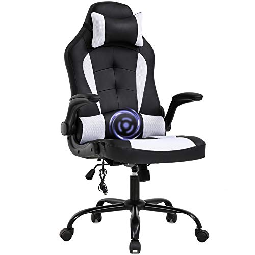 PC Gaming Chair Massage Office Chair Ergonomic Desk Chair Racing Executive PU Leather Computer Chair with Lumbar Support Headrest Armrest Task Rolling Swivel Chair for Women Adults,