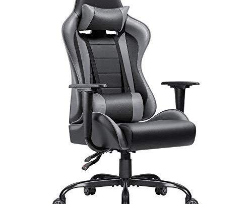 JUMMICO Gaming Chair High-Back PU Leather Racing Chair Ergonomic Computer Desk Executive Home Office Chair with Headrest and Lumbar Support (Grey)
