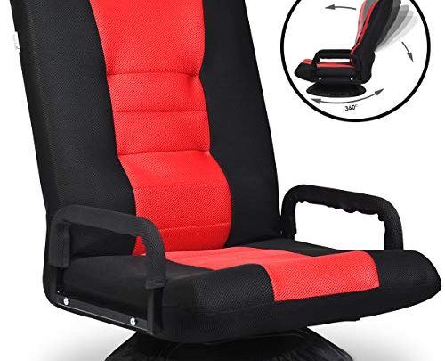 Giantex 360 Degree Swivel Gaming Floor Chair w/Armrests, Adjustable 6-Position Folding Floor Chair, Padded Backrest Great for Games Reading, Lazy Sofa Lounger for Teens Adults (Black/Red)