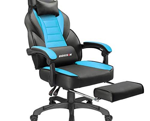 BOSSIN Racing Style Gaming Chair Office Computer Desk Chair with Footrest and Headrest, Ergonomic Design, Large Size High-Back E-Sports Chair,