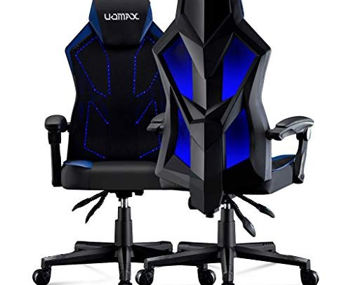 UOMAX Gaming Chair, Reclining Racing Chair with LED Lights, Ergonomic Computer Chair with Lumbar Support, Adjustable PC Gamer Chair with Mesh Back(Blue)