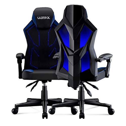 UOMAX Gaming Chair, Reclining Racing Chair with LED Lights, Ergonomic Computer Chair with Lumbar Support, Adjustable PC Gamer Chair with Mesh Back(Blue)