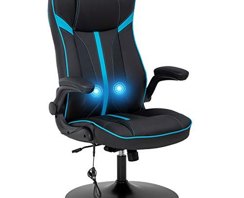 Gaming Rocker Chair Racing Style Office Chair with Lumbar Support Flip-up Armrest Ergonomic Computer Chair for Gamer(Blue)